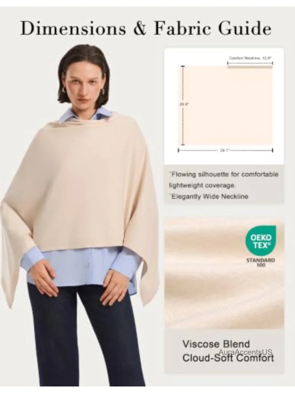 Women's Poncho Sweater Versatile Shawl Wrap Travel Pullover Viscose Blend